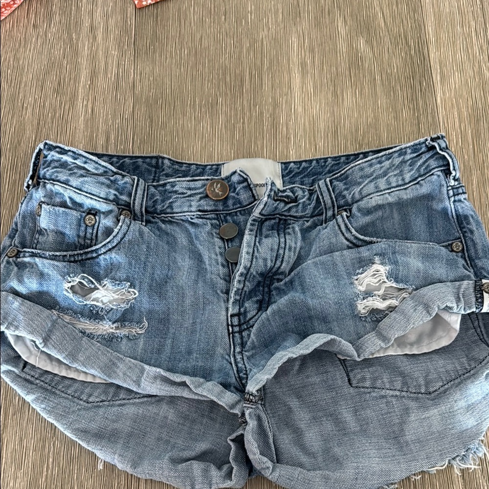 One Teaspoon Blue Distressed Jean Shorts